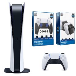 Sony Playstation 5 Digital Version Console with Dual Charging Dock Station and ControlGrip Player Pack Bundle
